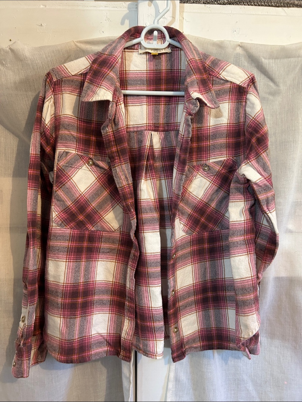 Plaid Long-Sleeve Flannel Shirt - Pink & Cream